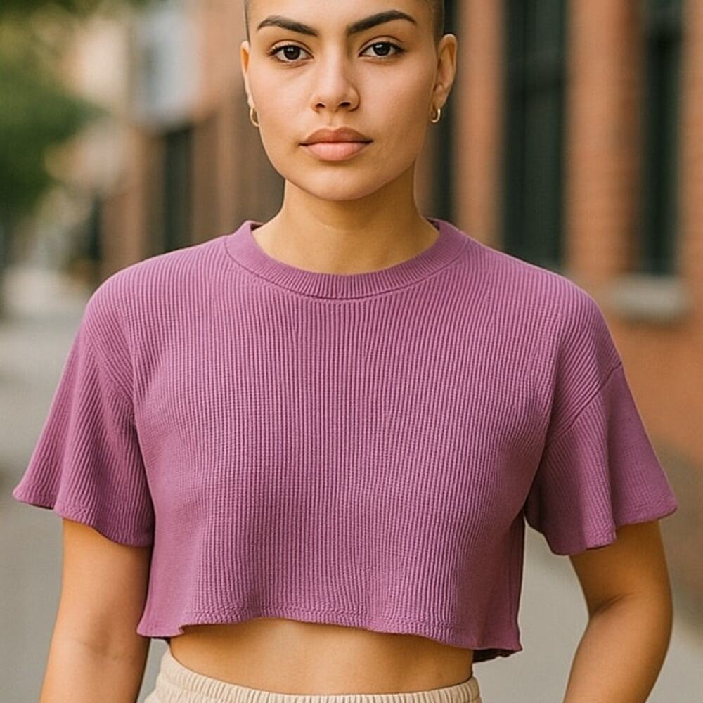 MARIKA Women's Activewear Purple Workout Ribbed Exercise Crop Top ~ L/XL ?